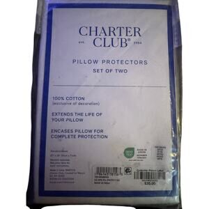 Charter Club Pillow Protector 100% Cotton Standard/Queen Size White - Set of 2